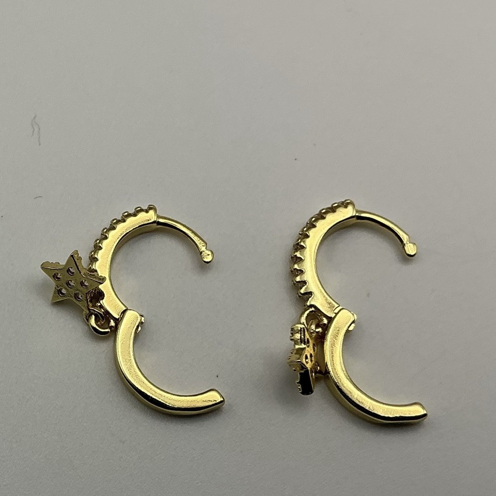 18K Gold Plated 925 Sterling Silver Pavé Star Huggie Hoop Earrings